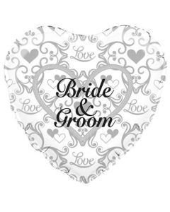 18" Silver & White Bride & Groom Round Foil Oaktree