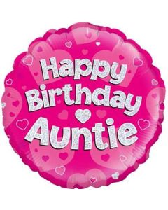 Pink Auntie Birthday Holographic Round Foil Oaktree