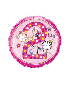 18" Foil Round Age 2 Kittens Polka dots Qualatex