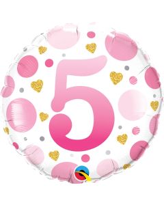 18" Age 5 Pink Dots Round Foil Qualatex