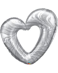 42" Open Marble Heart Silver SuperShape Foil Balloon Qualatex
