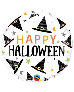 18" Halloween Witches Hats Pattern Round Foil Balloon Qualatex