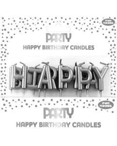 HAPPY BIRTHDAY SILVER METALLIC CANDLES - 24327-S/1