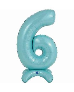 25" Pastel Blue Stand Up Number 6 Foil Balloon Grabo