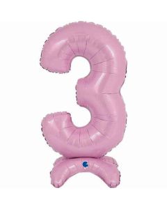 25" Pastel Pink Stand Up Number 3 Foil Balloon Grabo