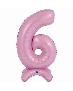 25" Pastel Pink Stand Up Number 6 Foil Balloon Grabo