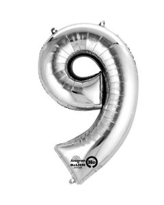 34" Silver Number 9 Foil Balloon Anagram