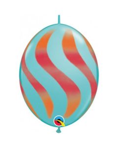 12" Wavy Stripes Caribbean Blue & Orange Q-Link Latex Balloons 50pk Qualatex