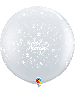 36" Diamond Clear Just Married Flowers Latex 2pk Qualatex
