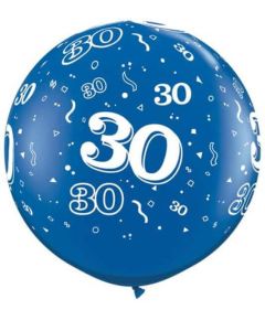 3ft Age 30 Blue Latex Balloons 2pk Qualatex