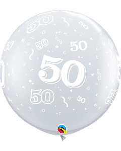 36" Age 50 Diamond Clear Latex 2pk Qualatex