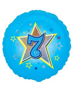 18" Age 7 Blue Stars Holographic Round Foil Anagram