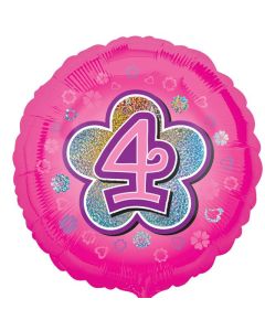 18" Age 4 Pink Flowers Holographic Round Foil Anagram