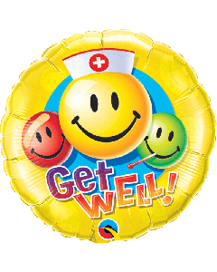 18" Yellow Smiling Face Get Well Round Foil Qualatex