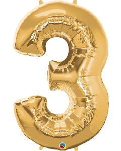 34" Metallic Gold Number 3 Foil Balloon Qualatex