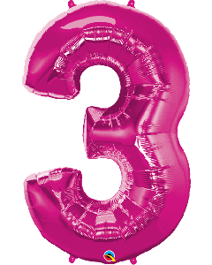 34" Magenta Number 3 Foil Balloon Qualatex