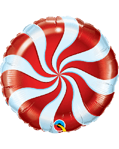 18" Red & White Candy Swirl Round Foil Qualatex