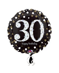 18" Age 30 Black, Silver & Gold Round Foil Anagram