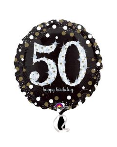 18" Age 50 Black, Silver & Gold Round Foil Anagram