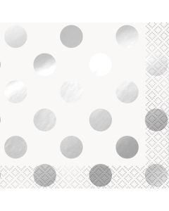 Silver Foil Dot Napkins 16pk Unique