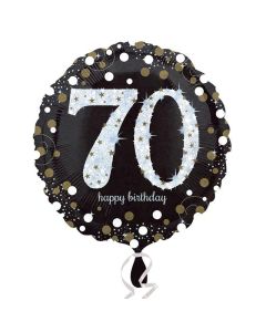 18" Age 70 Black, Silver & Gold Round Foil Anagram