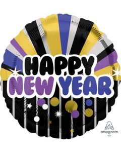 17" Round Happy New Year Purple & Gold Foil Balloon Amscan