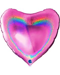 36" Fuchsia Holographic Heart Foil Balloon Grabo