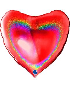 36" Red Holographic Heart Foil Balloon Grabo