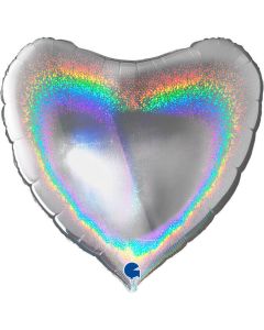 36" Silver Holographic Heart Foil Balloon Grabo