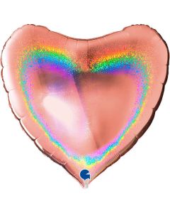 36" Rose Gold Hologrpahic Heart Foil Balloon Grabo