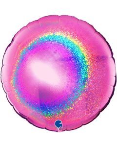 36" Fuchsia Holographic Round Foil Balloon Grabo