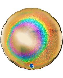 36" Gold Holographic Round Foil Balloon Grabo
