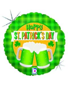 18" St. Patrick's Day Green Beer Holographic Round Foil Balloons