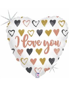 18" I Love You Rose Gold Holographic Heart Foil Balloon Grabo