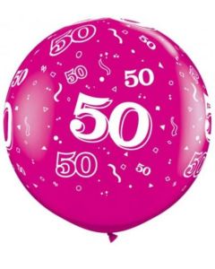 3ft Age 50 Wild Berry Latex Balloons 2pk Qualatex