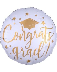 18" Congrats Grad White & Gold Foil Balloon