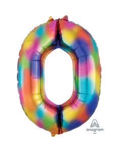 34" Rainbow Splash Number 0 Foil Balloon Anagram