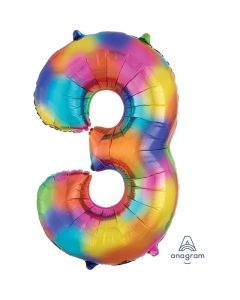 34" Rainbow Splash Number 3 Foil Balloon Anagram