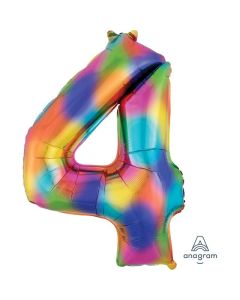 34" Rainbow Splash Number 4 Foil Balloon Anagram
