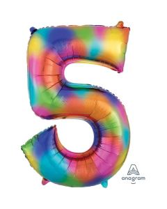 34" Rainbow Splash Number 5 Foil Balloon Anagram