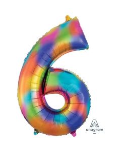 34" Rainbow Splash Number 6 Foil Balloon Anagram