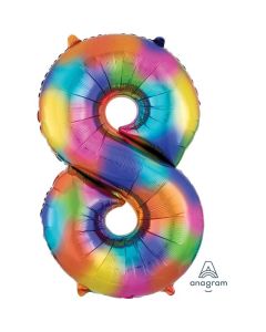 34" Rainbow Splash Number 8 Foil Balloon Anagram