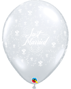 16" Diamond Clear Just Married Flowers Latex 50pk Qualatex