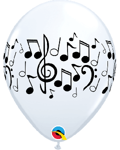 11" White Music Notes Latex 25pk Qualatex