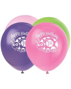 12" Age 1 Ladybug Latex Balloons Pk8 Unique