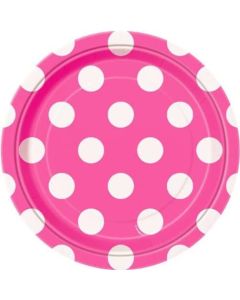 6 3/4" Pink Polkadot Paper Plates 8ct Unique