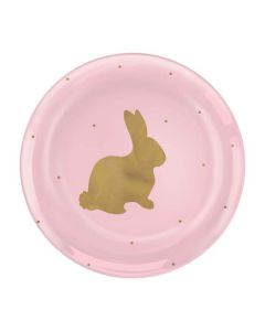 Bunny Pink & Gold Plastic Plates 7.5" 20pk Amscan