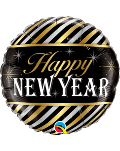 18" Round Happy New Year Diagonal Stripes Qualatex