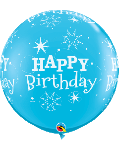 36" Robins Egg Blue Birthday Sparkle Latex 2pk Qualatex