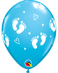11" Robins Egg Blue Baby Footprints & Hearts 25pk Qualatex